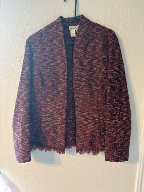 Coldwater Creek Women's Marled Fringe Hem Open Cardigan - Multi Burgundy